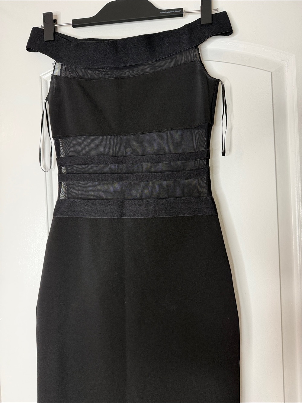 Zara Black Off-Shoulder Midi Dress with Sheer Paneling